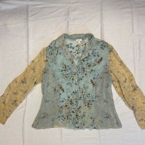 J. Jill Floral Blouse - Light Blue and Beige